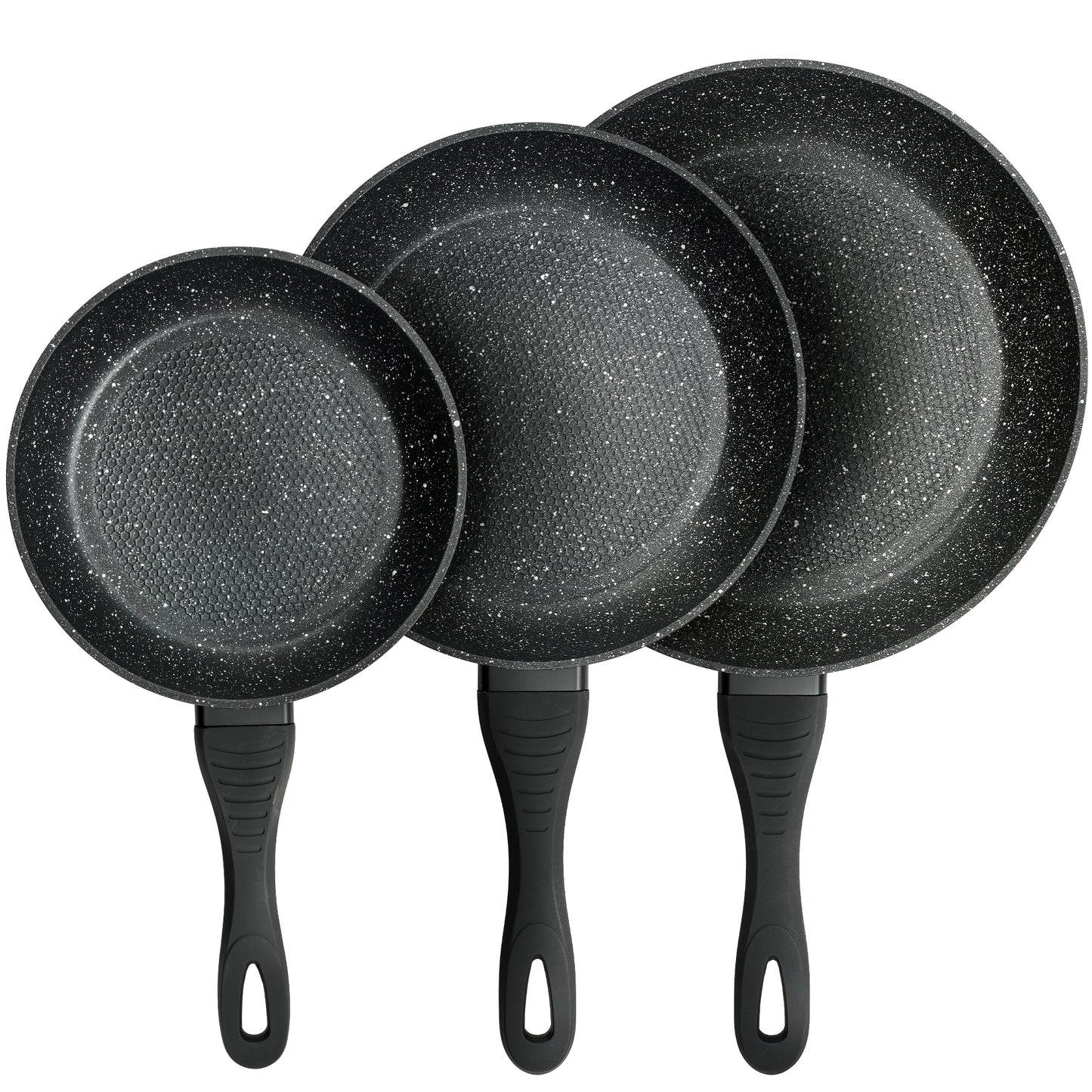 MELIANDA IT-3000 3tlg Pfannenset 20cm - 24cm - 28cm antihaft, Marmoroptik, Elektro, Glaskeramik, Gas, Induktion