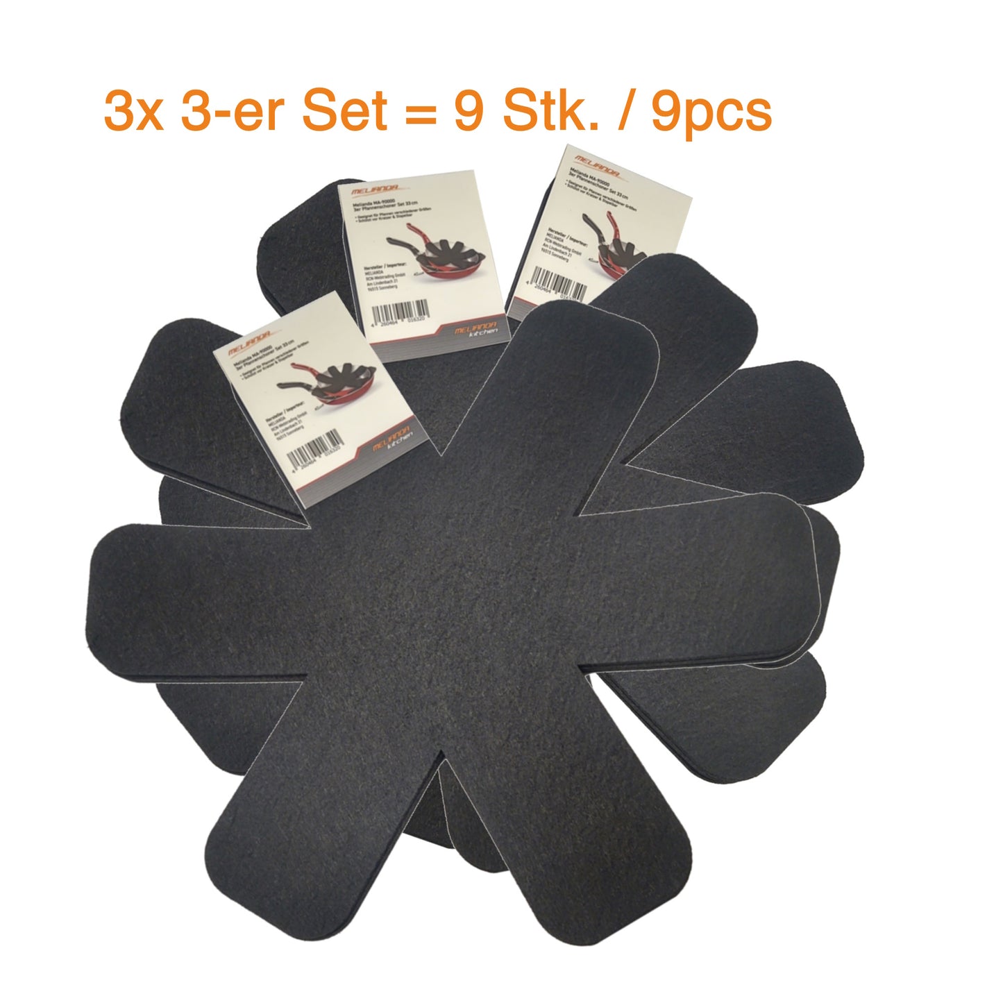 MELIANDA MA-90000 Pfannenschoner 9-teiliges Set, Pfannenschutzmatte
